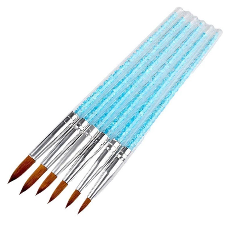6-Piece Nail Art Carving Crystal Pen Set, Sky Blue Gel Pen with Acrylic Rhinestone Rod
